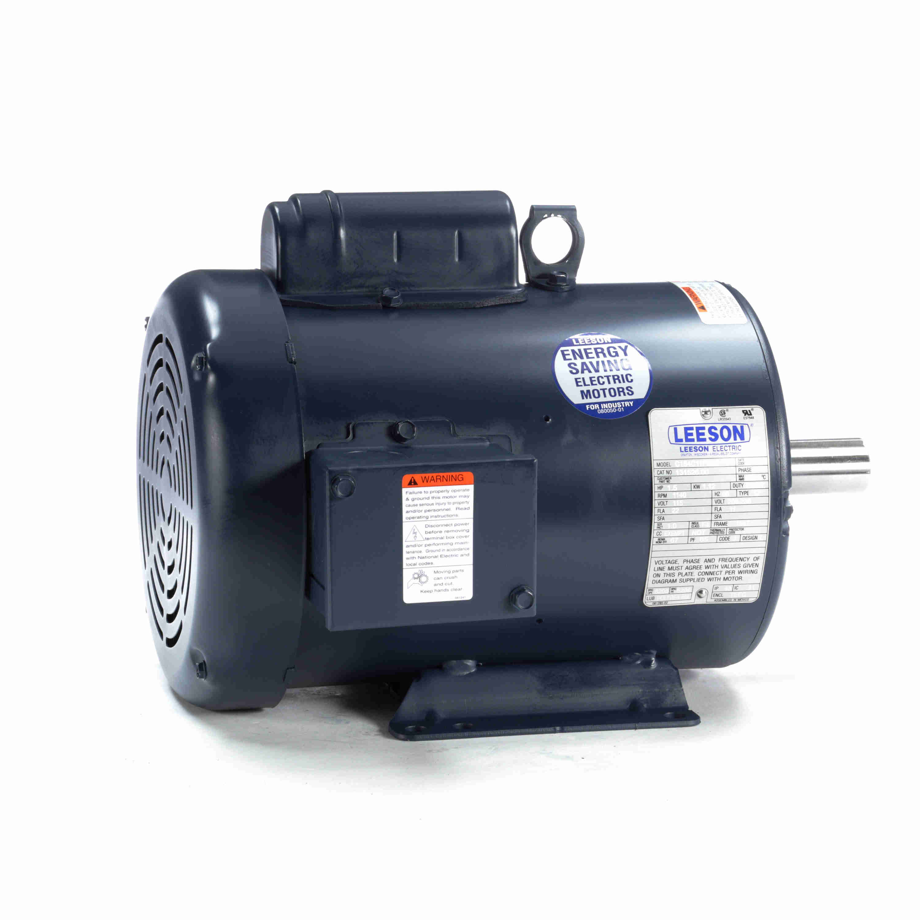 1 Phase 115//208-230V Voltage 1200 RPM 60Hz Fequency Rigid Mounting Leeson 131526.00 General Purpose TEFC Motor 184T Frame 1.5HP