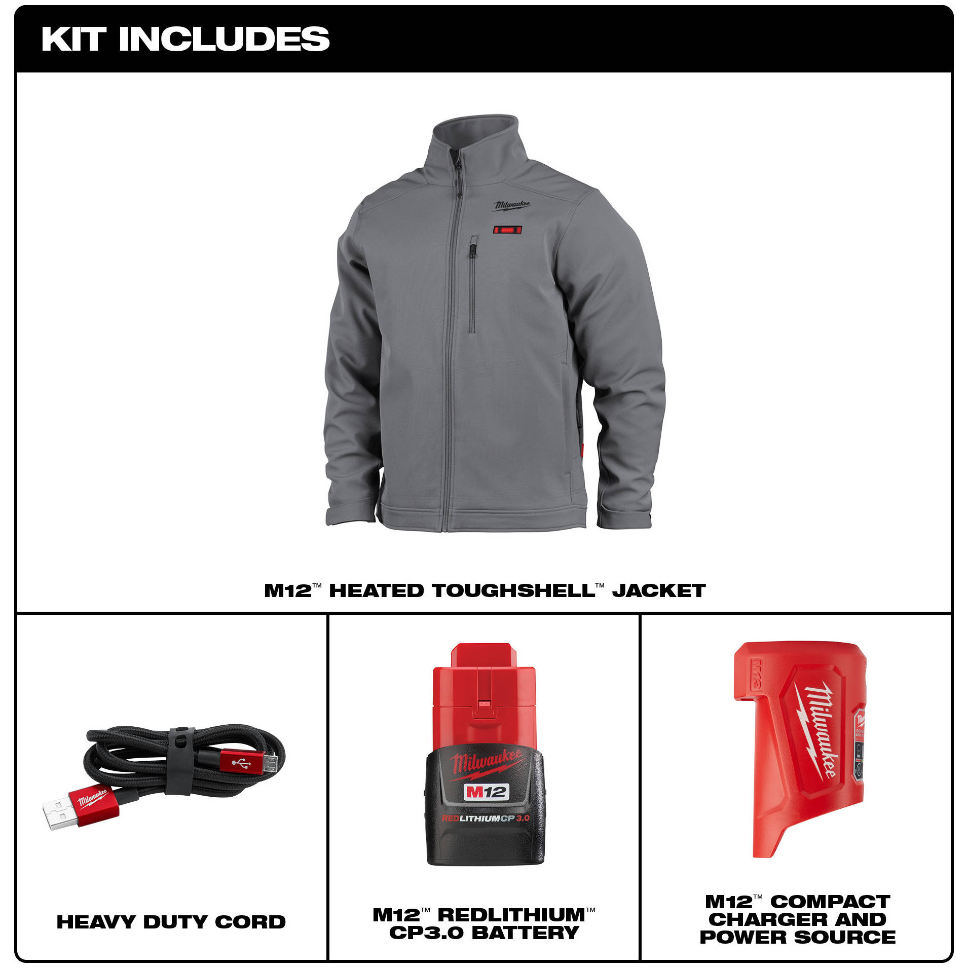 204G-21XL Milwaukee M12™ Heated TOUGHSHELL™ Jacket Kit, Gray, XL 8