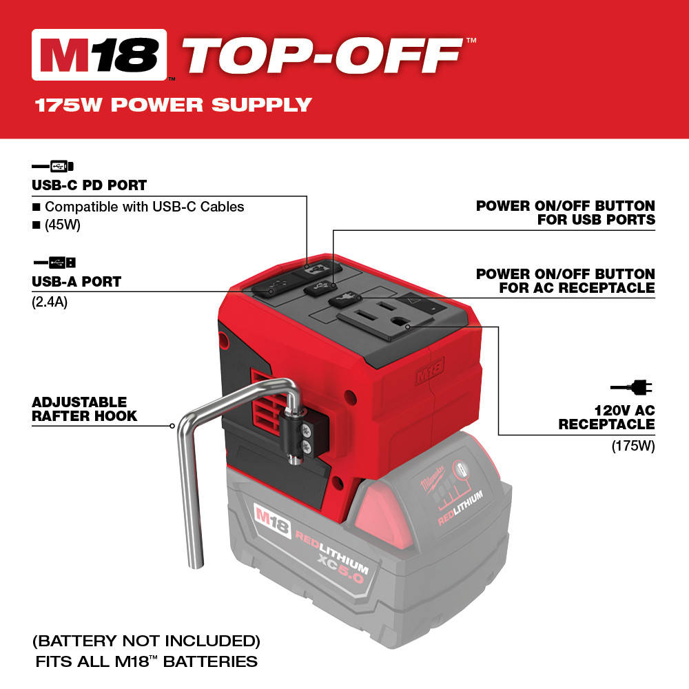 2846-20 Milwaukee M18™ TOP-OFF™ 175W Power Supply 4