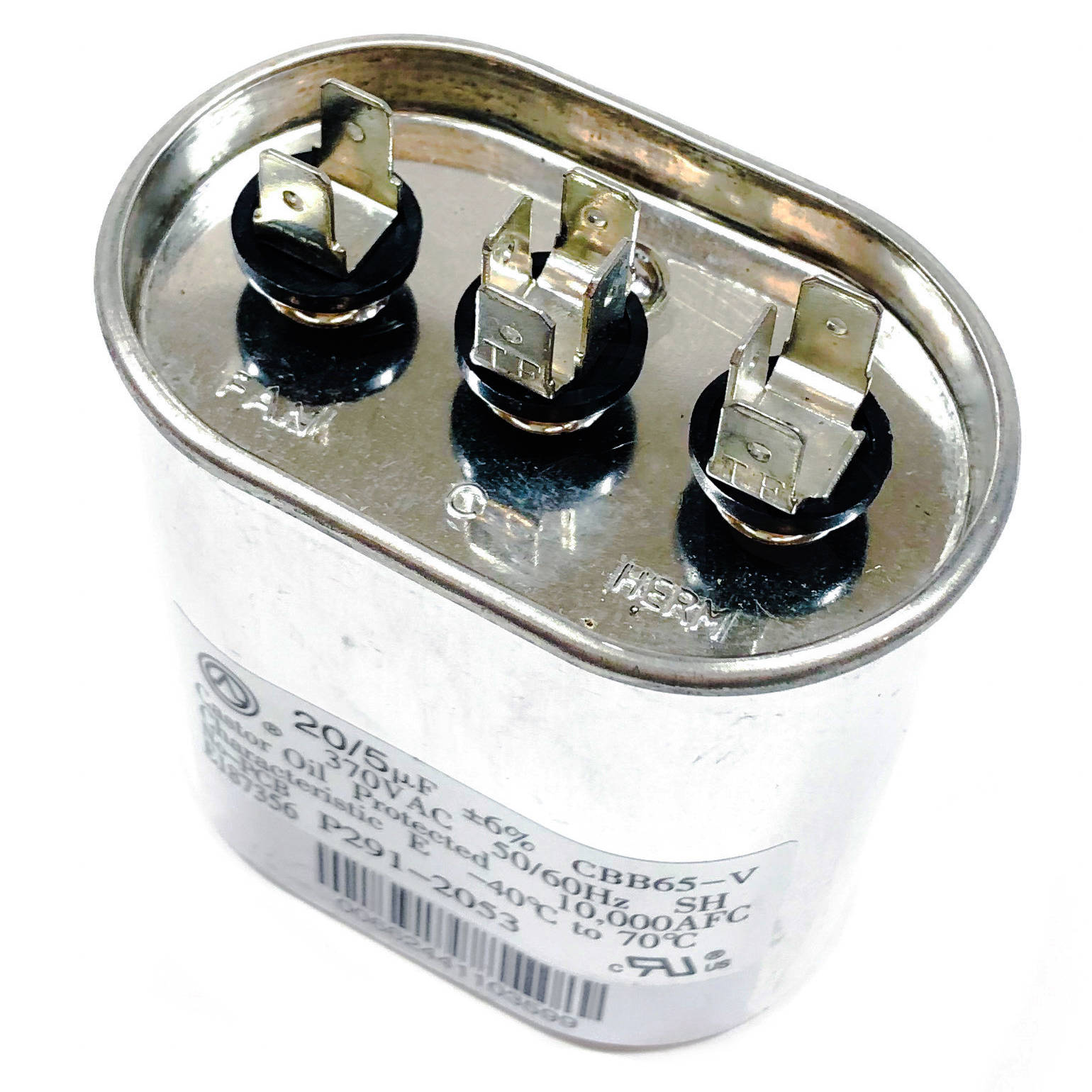 291-2053 Carrier Run Capacitor, Oval, 370VAC 20/5uF 8