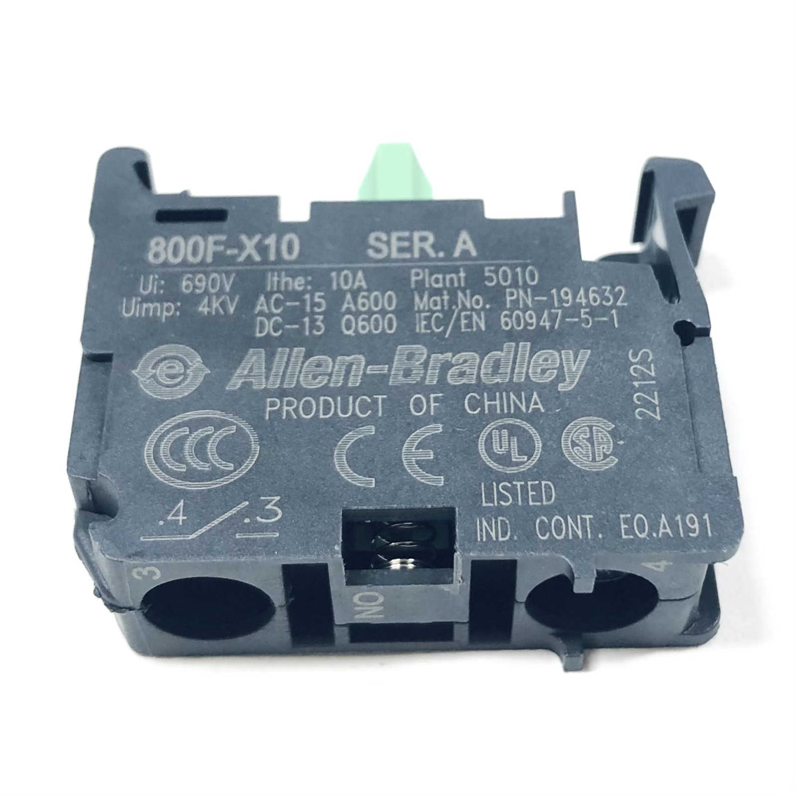 800F-X10 Allen-Bradley SER. A Contact Block, 690V, 10A
