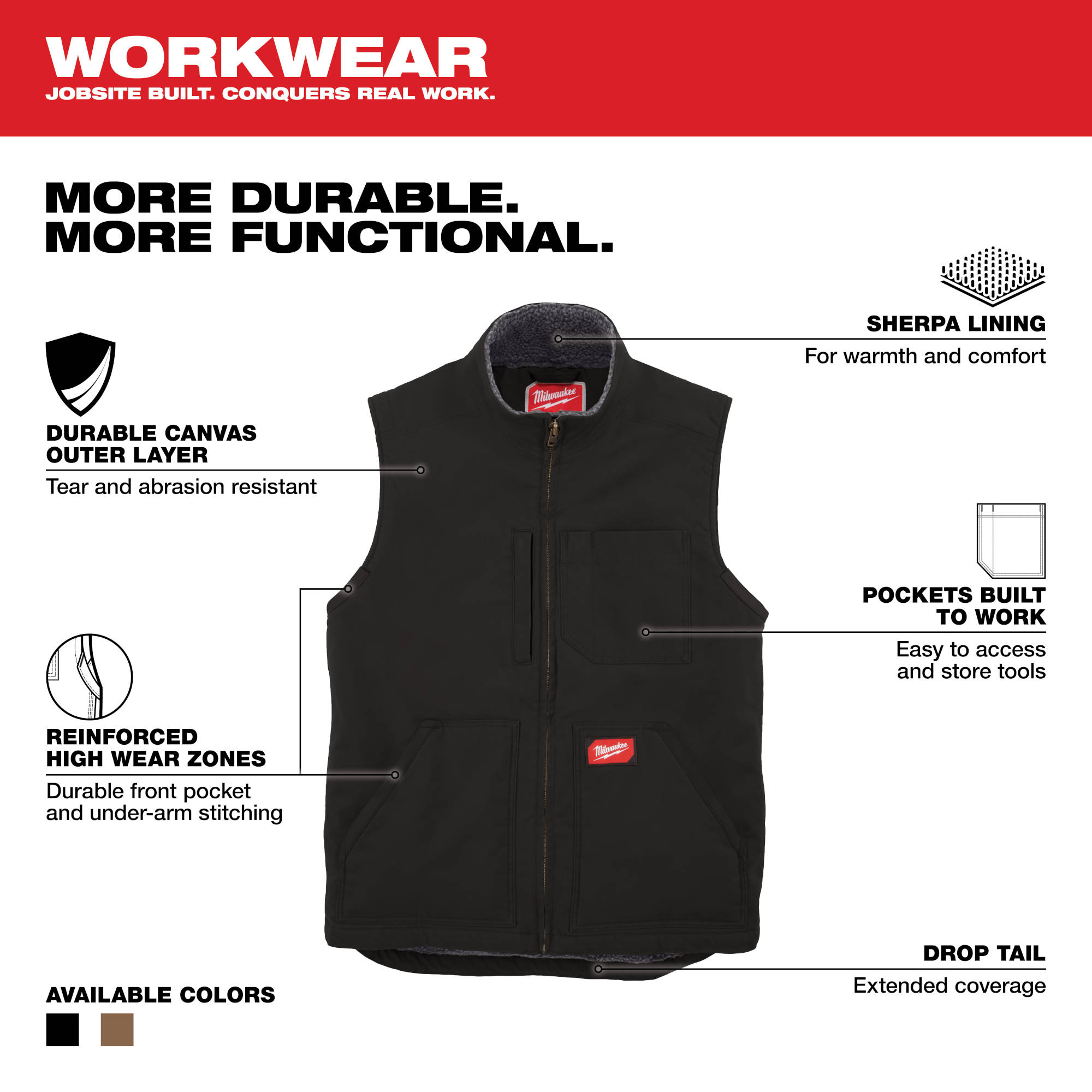 801B-M Milwaukee Heavy Duty Sherpa Lined Vest, Black, Medium 6