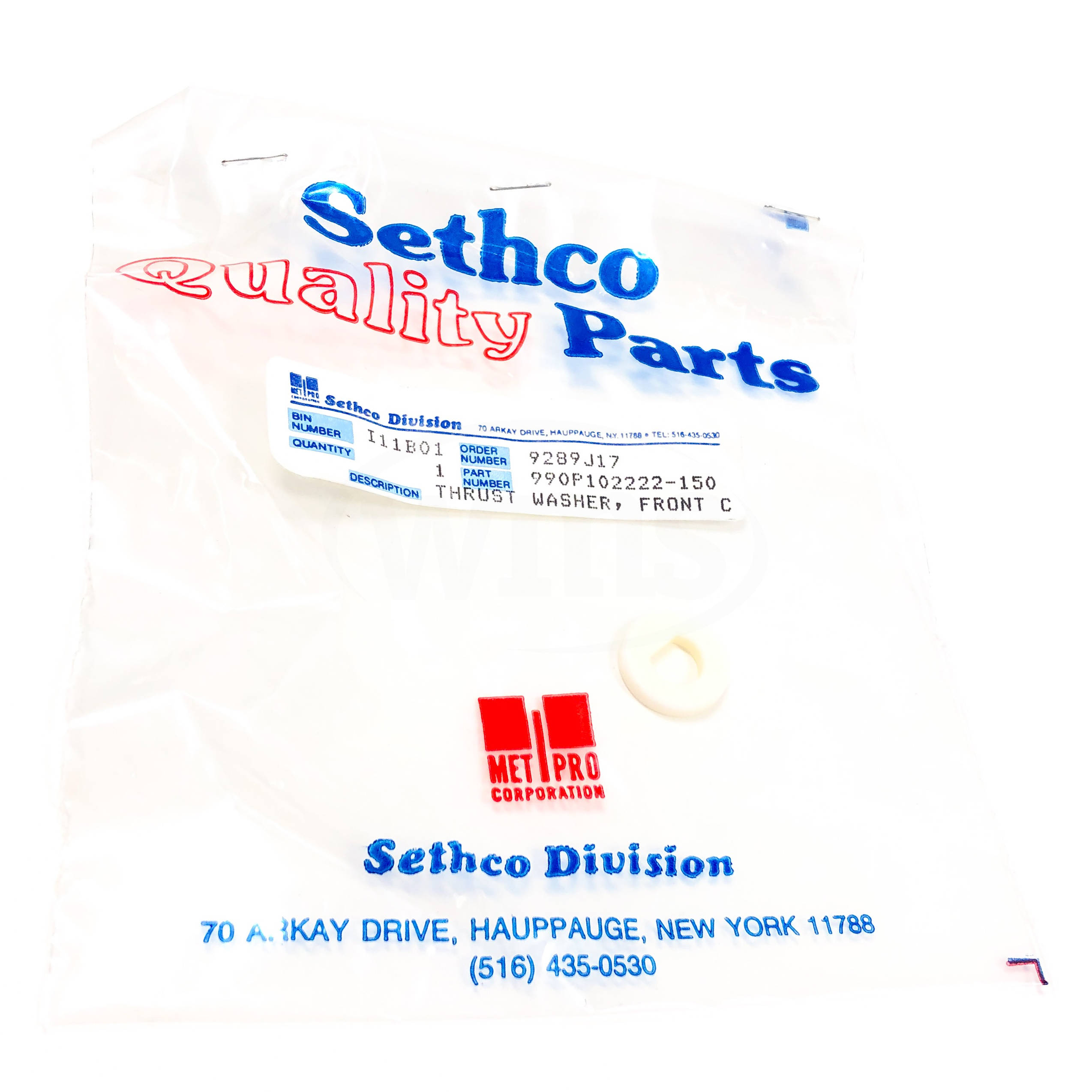990P102222-150 Sethco Ceramic Thrust Washer, Front, 0.130 Thickness