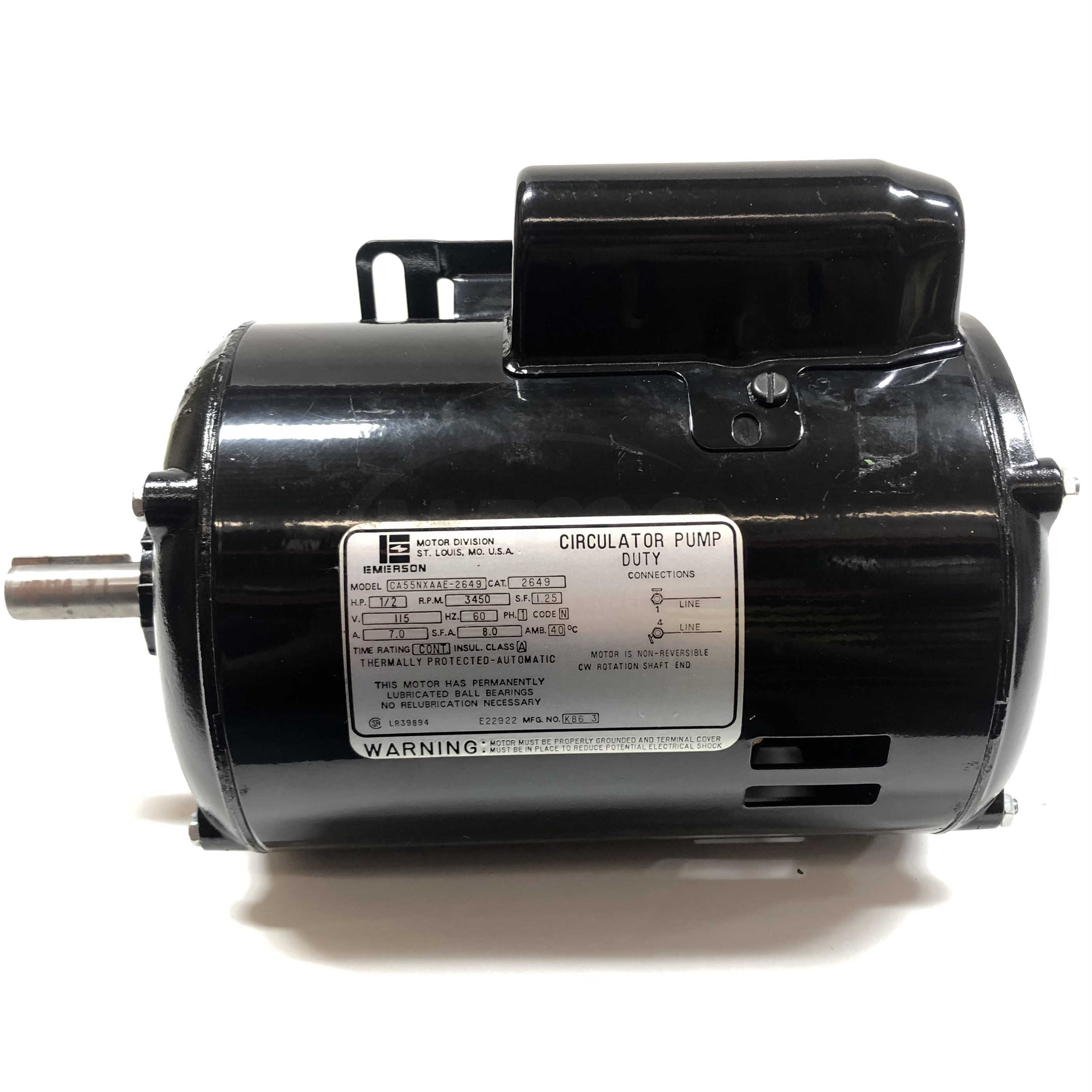 CA55NXAAE-2649 Emerson 1/2 Hp, 3450 RPM, 115V, 60Hz, 7.0A, Circulator Pump Motor 5