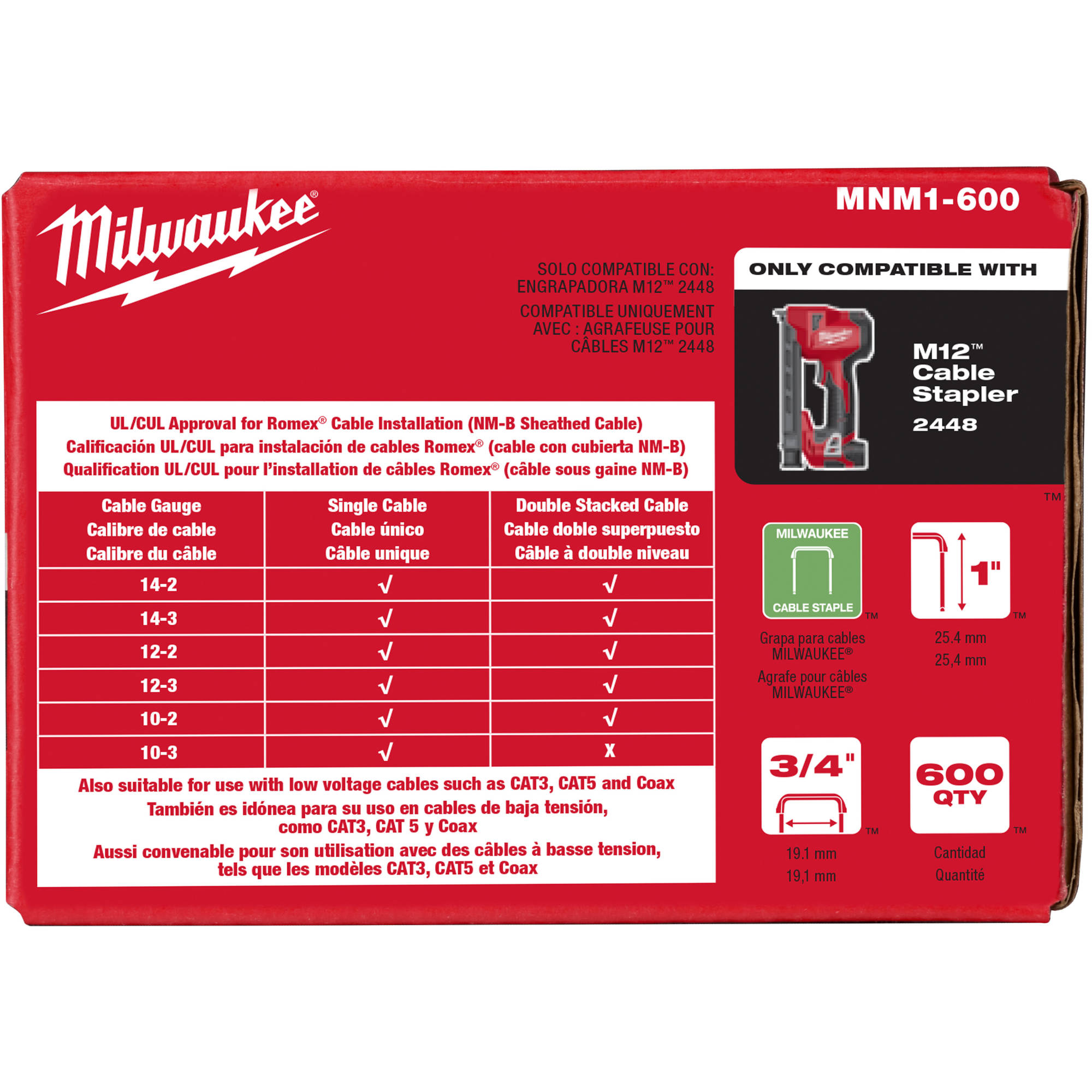 MNM1-600 Milwaukee 1' Insulated Cable Staples 4