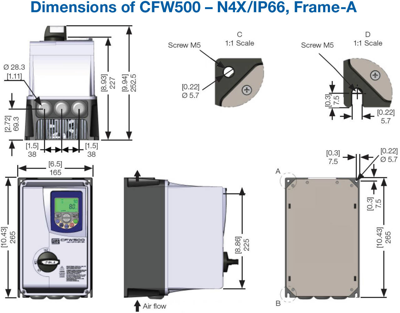 WEG CFW500 IP66 Frame A Dimensions