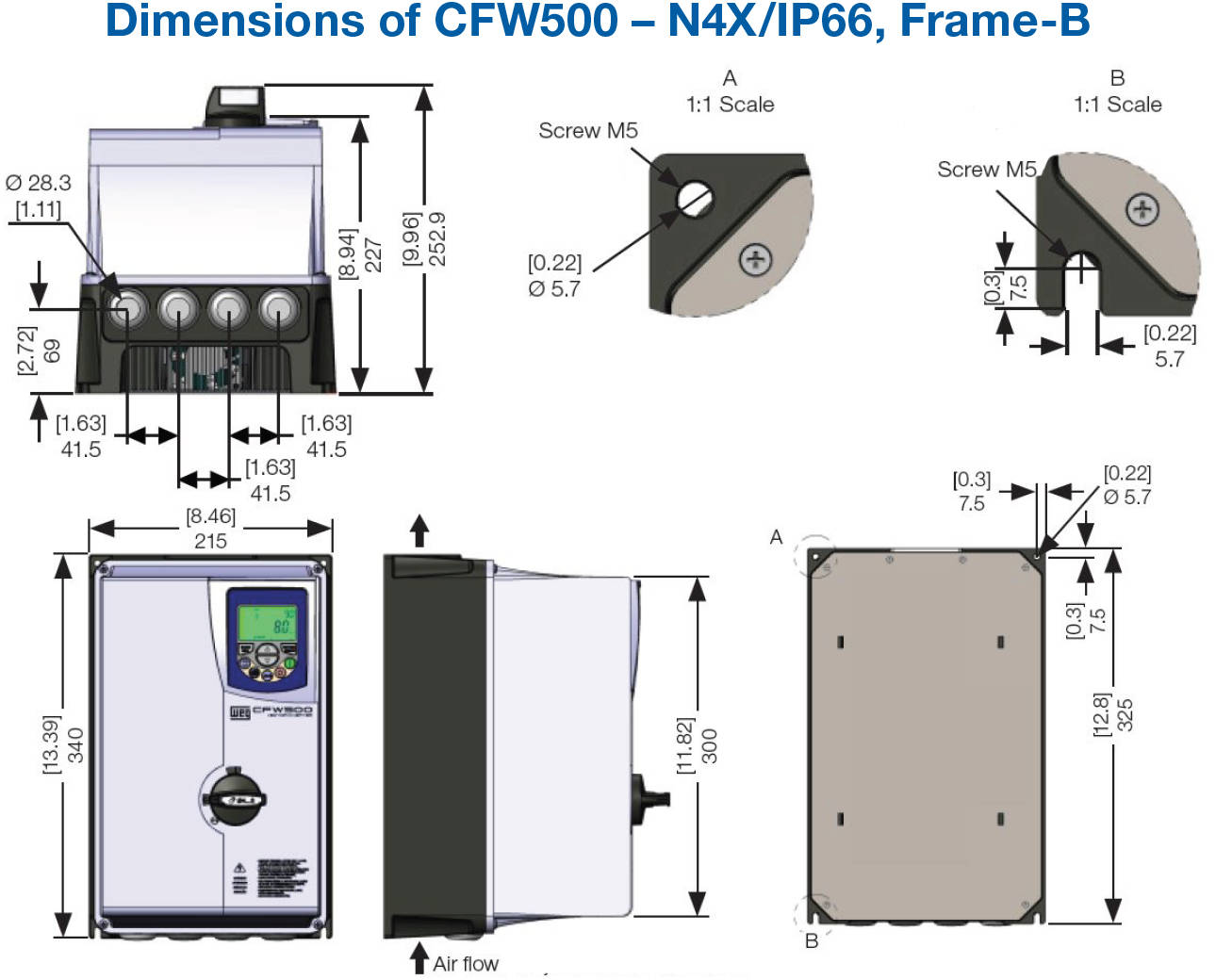 WEG CFW500 IP66 Frame B Dimensions